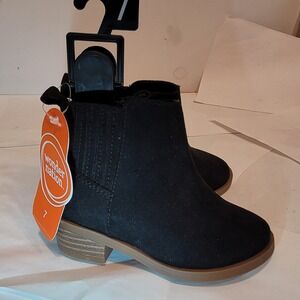 Wonder Nation Girls Black Ankle Boots Size 7 Side Zip Chelsea Style NWT